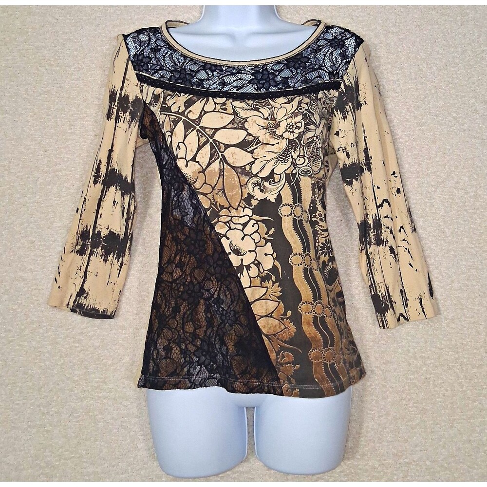 VTG Y2K Vanilla Sugar Lace Graphic Floral Top Sz S Electric Grunge Whimsigoth